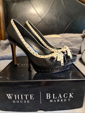White House Black Market Black and Cream Peep-Toe Platform Heels